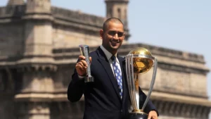 M.S.Dhoni with ICC World Cup